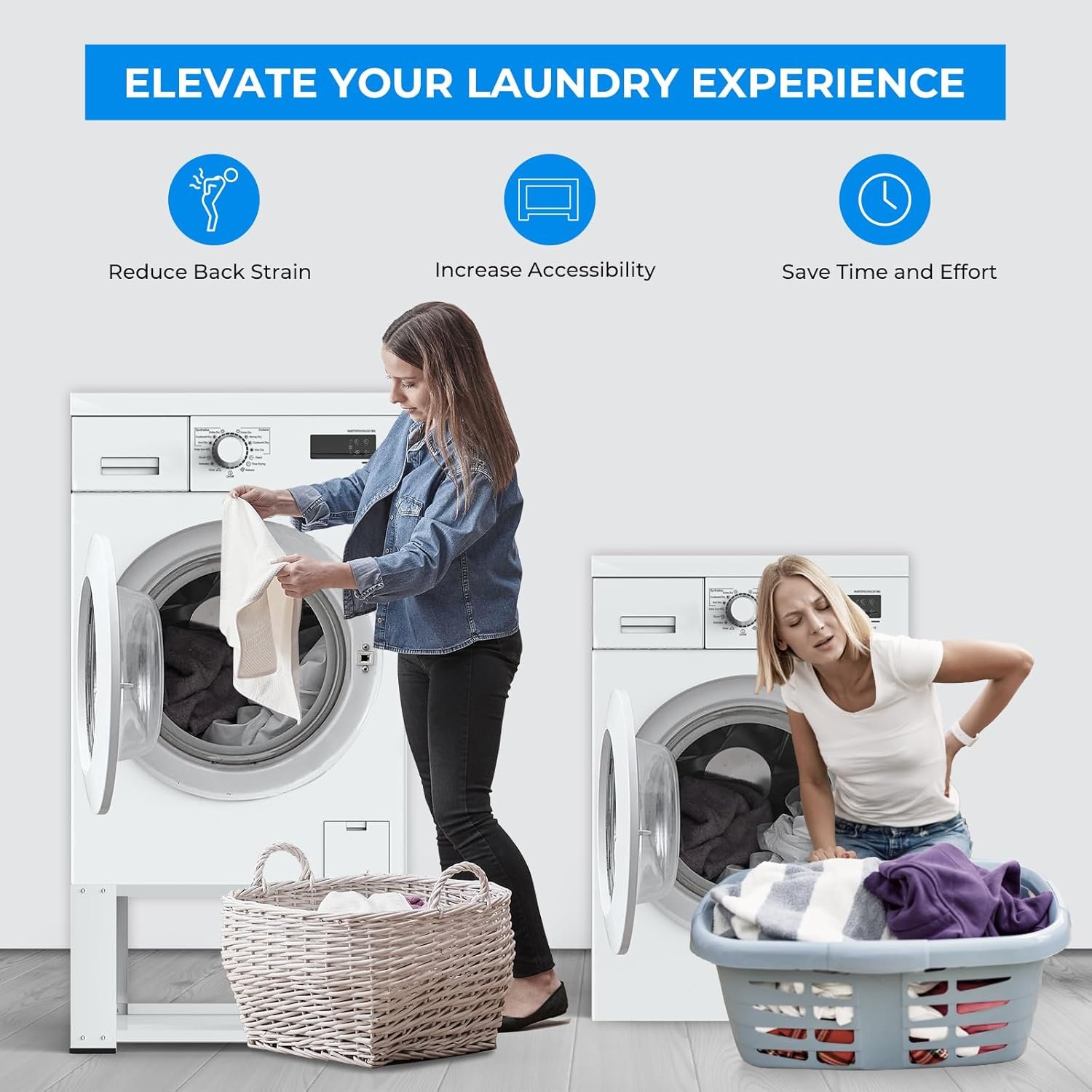 Laundry Pedestal for Washer and Dryer 18" Height - Fit 27 and 28 Inch Washer and Dryer Stand Riser Heavy Duty Steel 700lbs Capacity Universal Washing Machine Pedestals White - Image 6