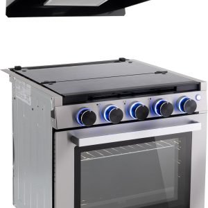 RecPro RV Stove | Gas Range 21" Tall | 3 Burner | 1.8 Cu. Ft | 7100 BTU | Optional Vented Range Hood | Black or Silver Color Options (Silver, with Vented Range Hood)