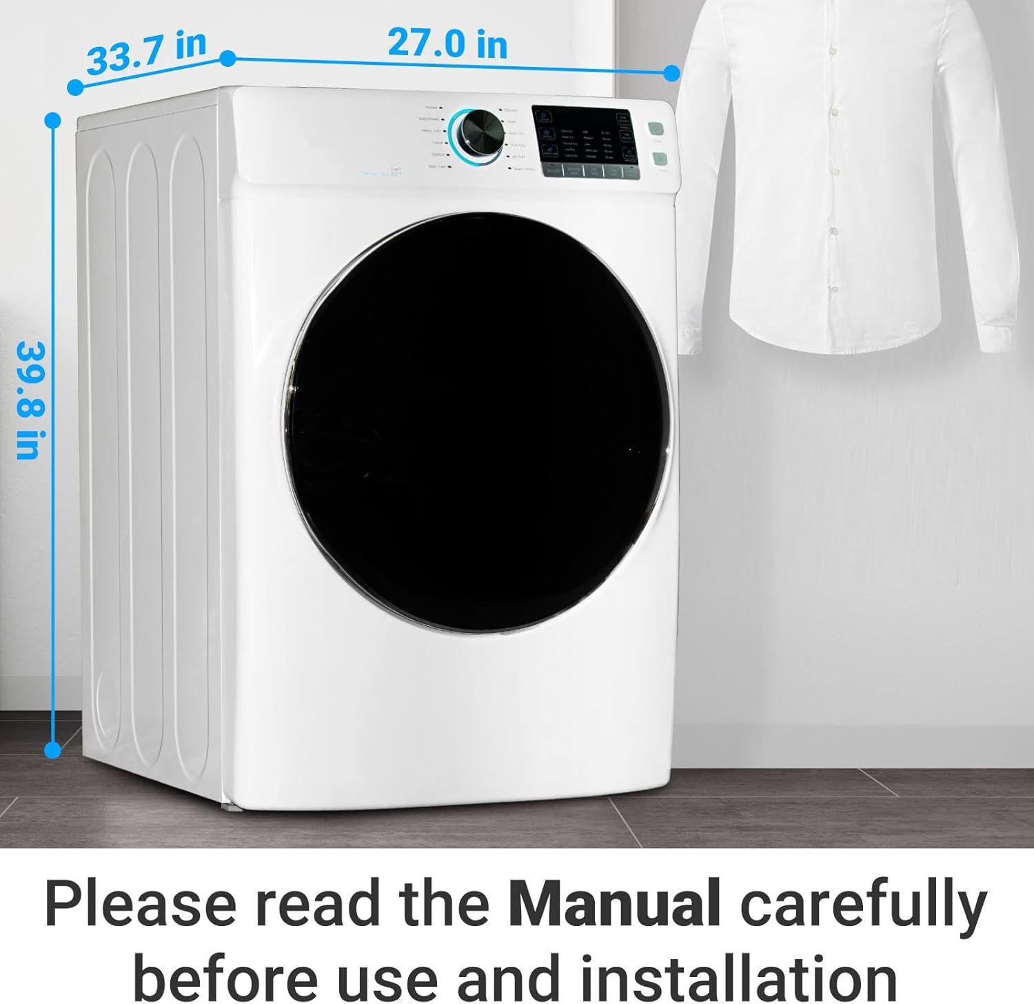 8 Cu.Ft. Electric Clothes Dryer, 27'' Vented Front Load Electric Dryer Machine, Full Size Stackable Dryer, Steam Function & Wrinkle Care, Sensor Dry, 120V, for Home, Laundry, RV, White - Image 8