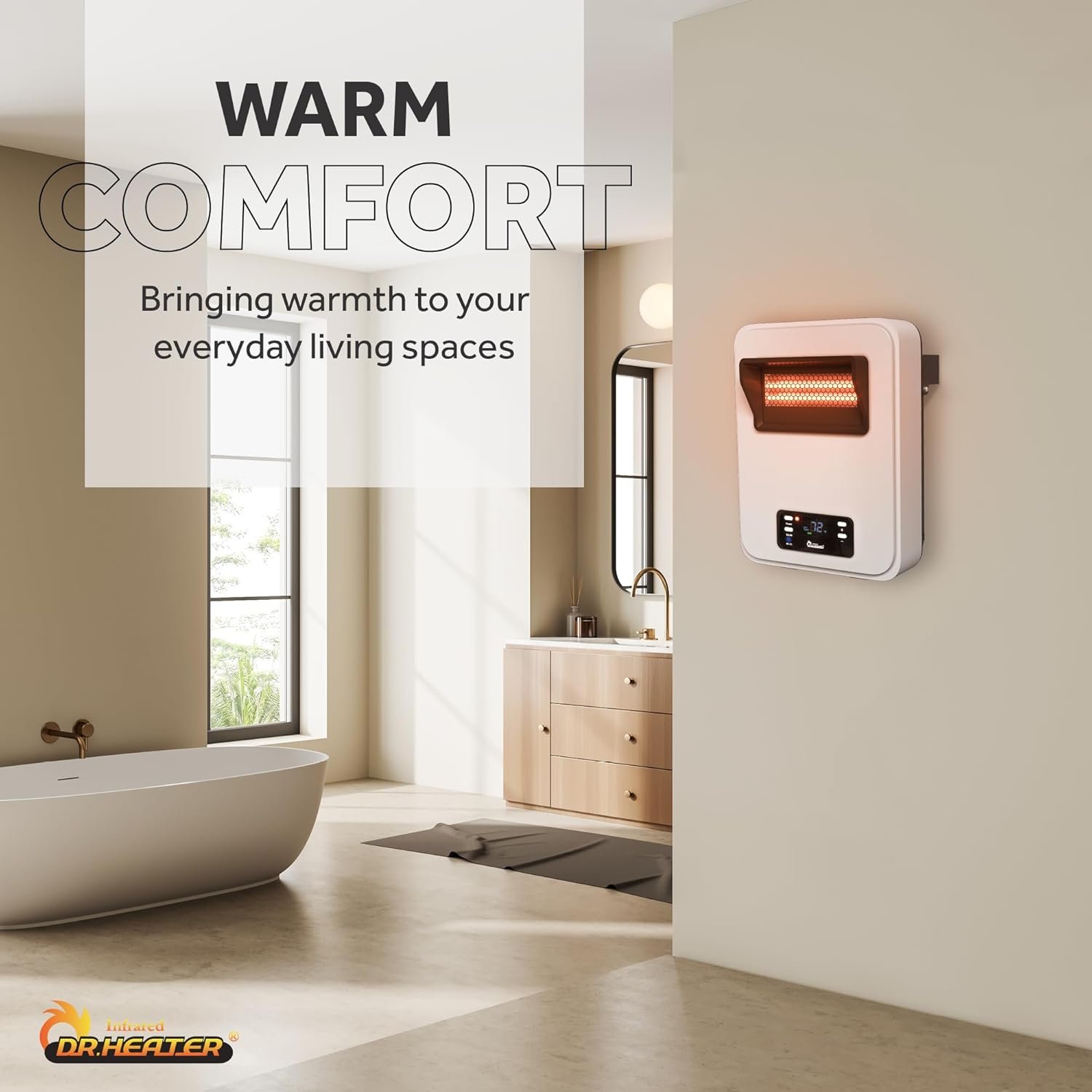 Dr. Infrared Heater Ecoheat Wall Hung or Wall Mounted Electric Space Heater, Dual System with Infrared and Fan Forced, Remote Control, 1500W, White - Image 9