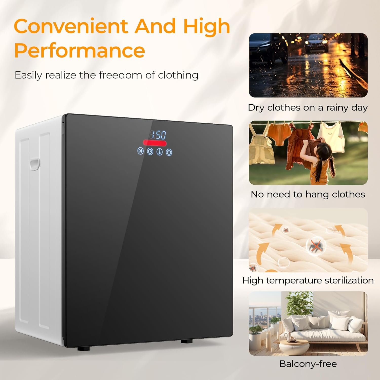 Euhomy Portable Dryer for apartments,Clothes Dryer with 4 Modes,1.5cu.ft Compact Dryer,Load Capacity 5.5lbs,LCD Panel Control,Black&White - Image 4