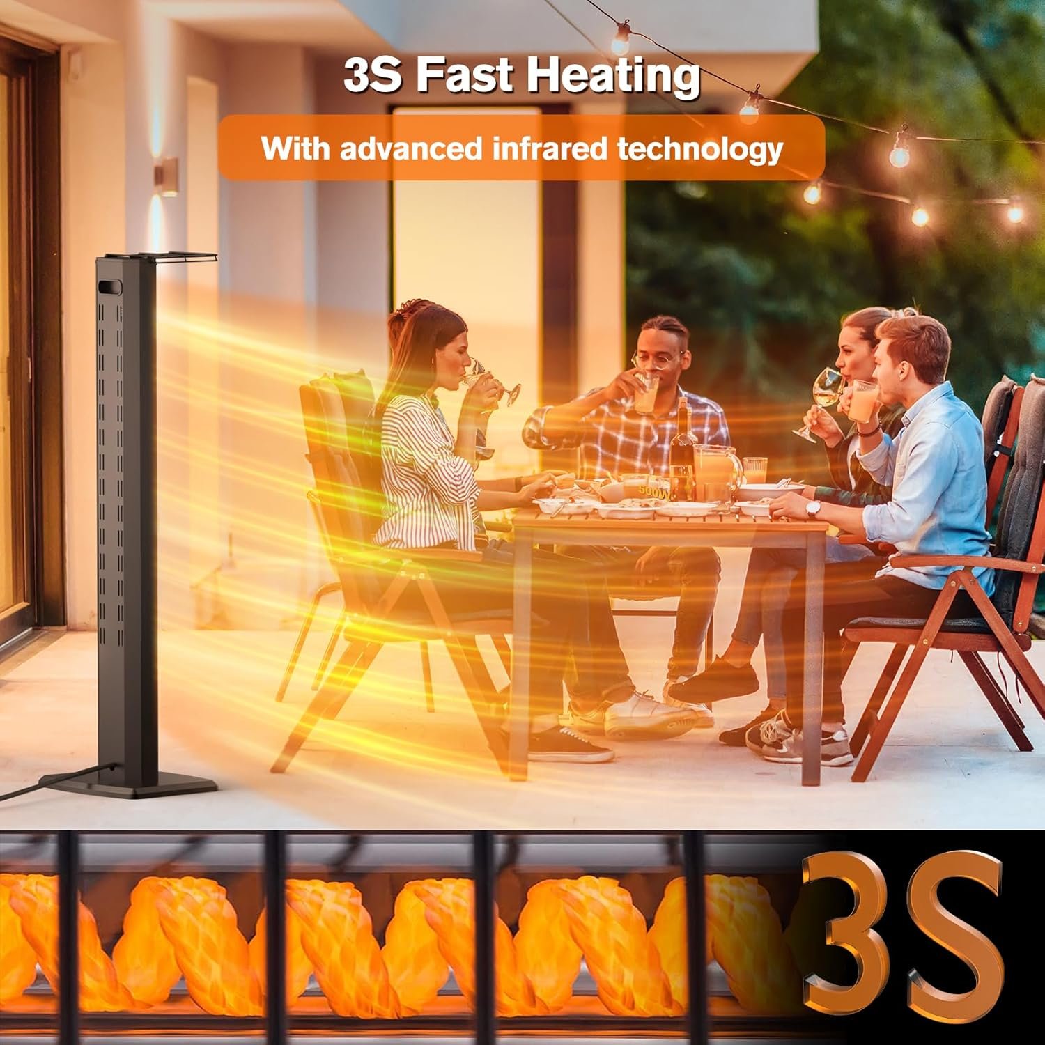 Outdoor Patio Heater, 42in Infrared Heater with Remote, 9 Heat Levels, 9H Timers, Safety Lock, Tip-Over & Overheat Protection, IP65 Waterproof, Electric Heater for Indoor Outdoor Garage Use,Dark Black - Image 3