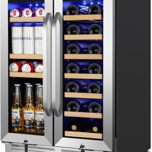 Wine and Beverage Refrigerator Under Counter, 24 Inch Beverage Fridge Dual Zone with Glass Door, Built In Beverage Cooler with Increase Capacity Space, Advanced Cooling System