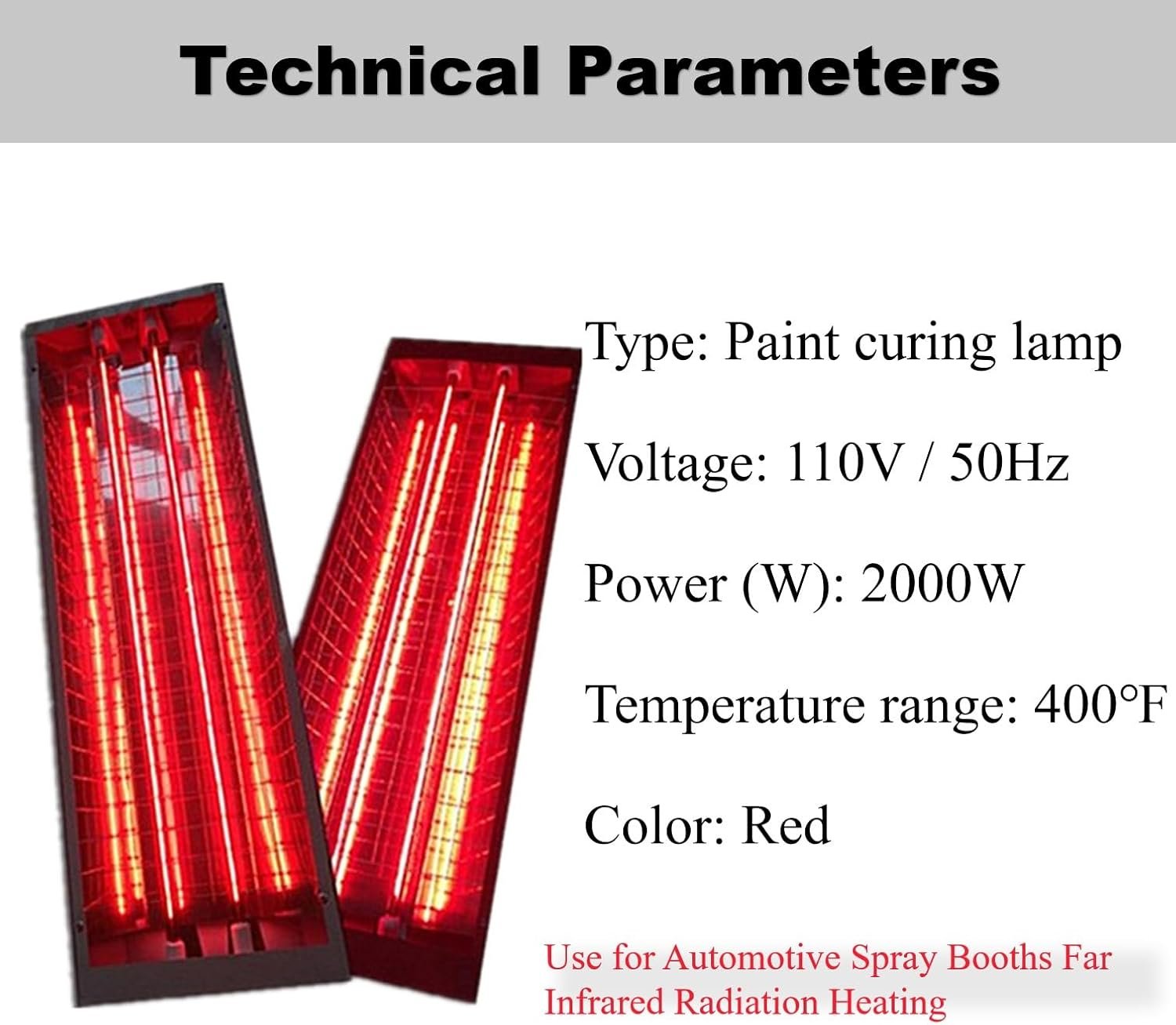 DYRABREST 2000W Baking Infrared Paint Curing Lamp, 1 Set of 2pcs Automotive Infrared Curing Lights 110V Body Repair Paint Curing Systems for Automobile Paint Booths, Furniture Paint Booths - Image 5