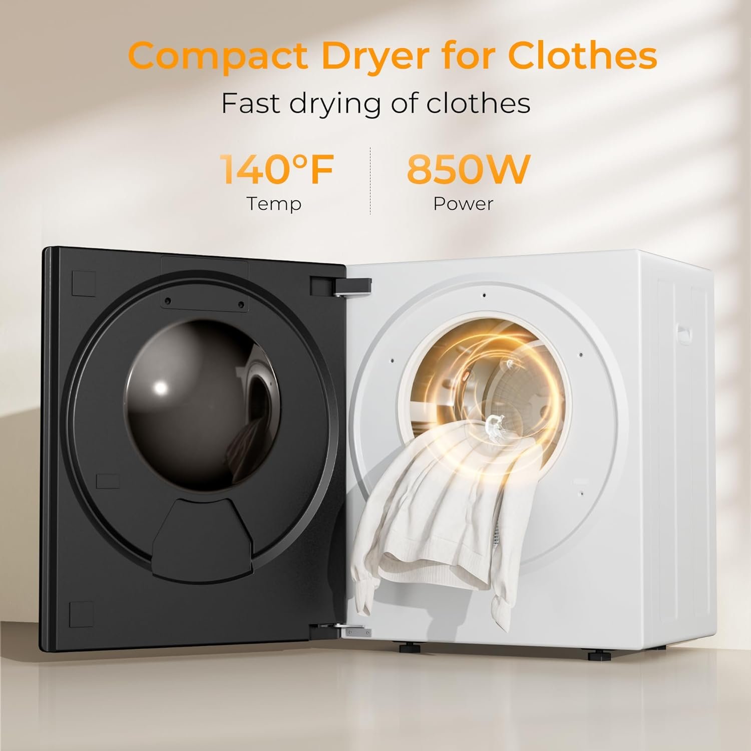 Euhomy Portable Dryer for apartments,Clothes Dryer with 4 Modes,1.5cu.ft Compact Dryer,Load Capacity 5.5lbs,LCD Panel Control,Black&White - Image 2
