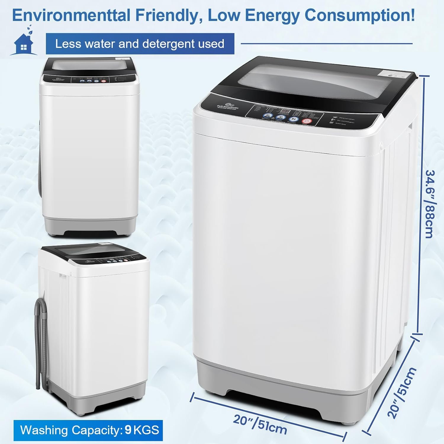 Nictemaw Portable Washing Machine 20Lbs Capacity 2.8 Cu.ft Portable Washer and Dryer Combo with 10 Programs and 8 Water Level Selections Compact Washer Machine for Apartments, Dorms, Rv-Glass Cover - Image 7