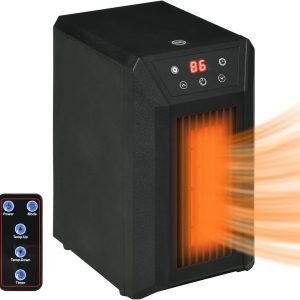 HOMCOM Electric Space Heater for Indoor Use, 1500W Fast Heating Portable Electric Heater with Infrared Quartz Heat Element, Thermostat, 3 Modes, Remote, 12h Timer