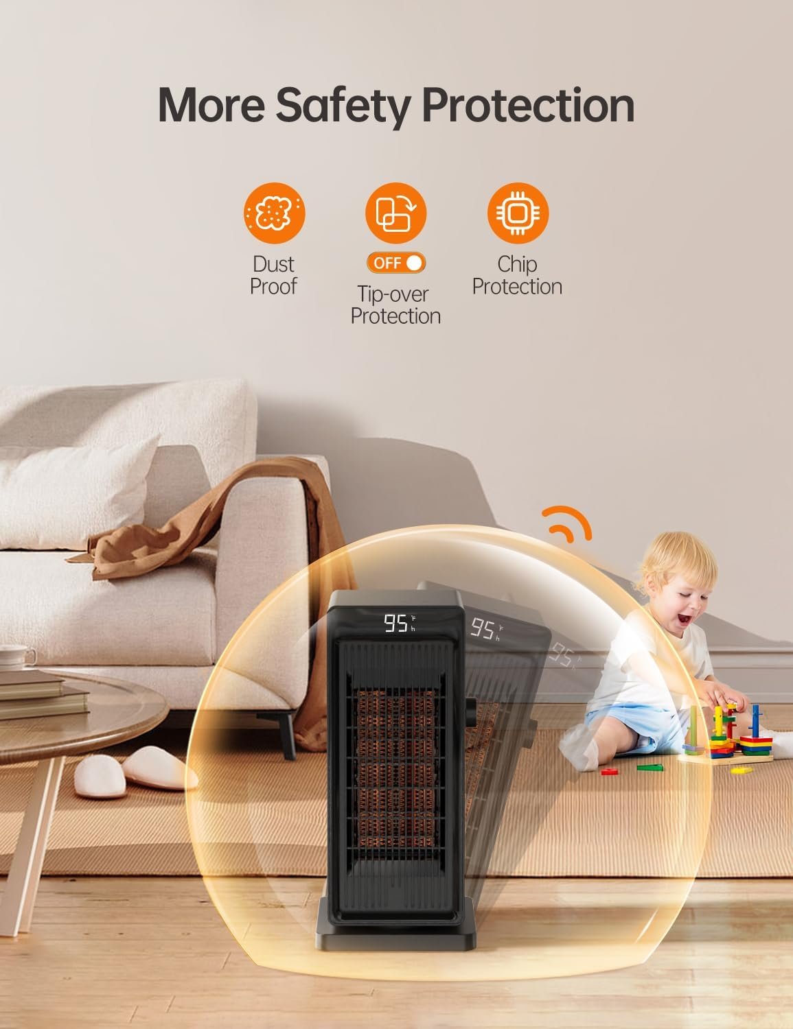 Space Heater, 1500W Space Heaters for Indoor Use Electric Heater for Bedroom, ECO Thermostat 90° Oscillating 24H Timer, Fast Heating, Remote Control, Safe for Home Office Room - Image 6