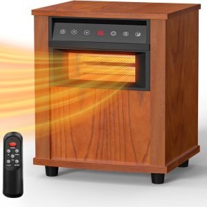 1500W Electric Infrared Space Heater, LifePlus Quartz Heater for Indoor Use, Tip-Over & Overheat Protection with Remote Control, 3 Heat Settings, 12H Timer for Large Room Basement Heating