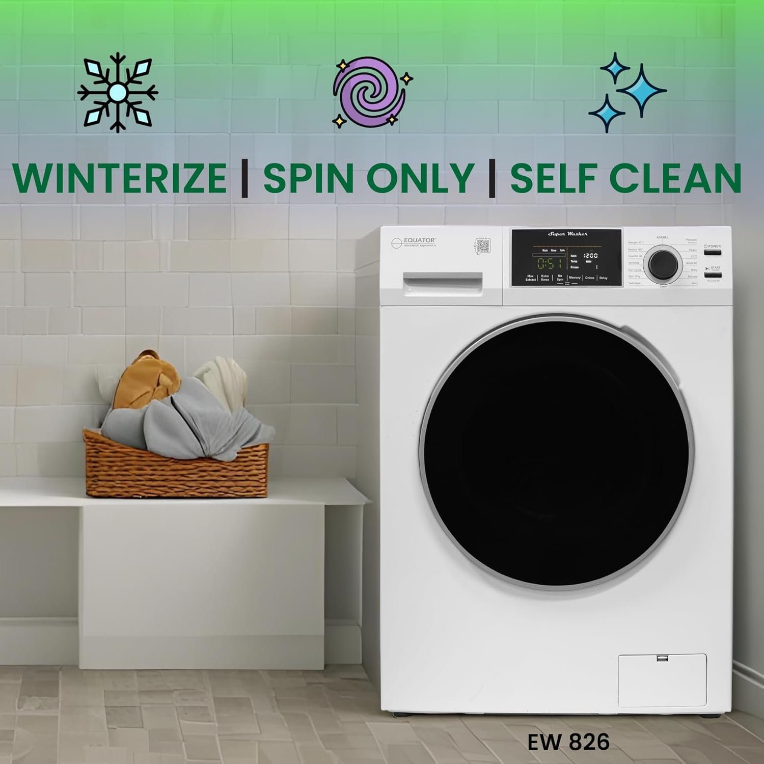 Equator ECONOMY STACKABLE 13 lbs Washer + Compact Vented Sensor Dryer 3.5cf 110V - Image 3