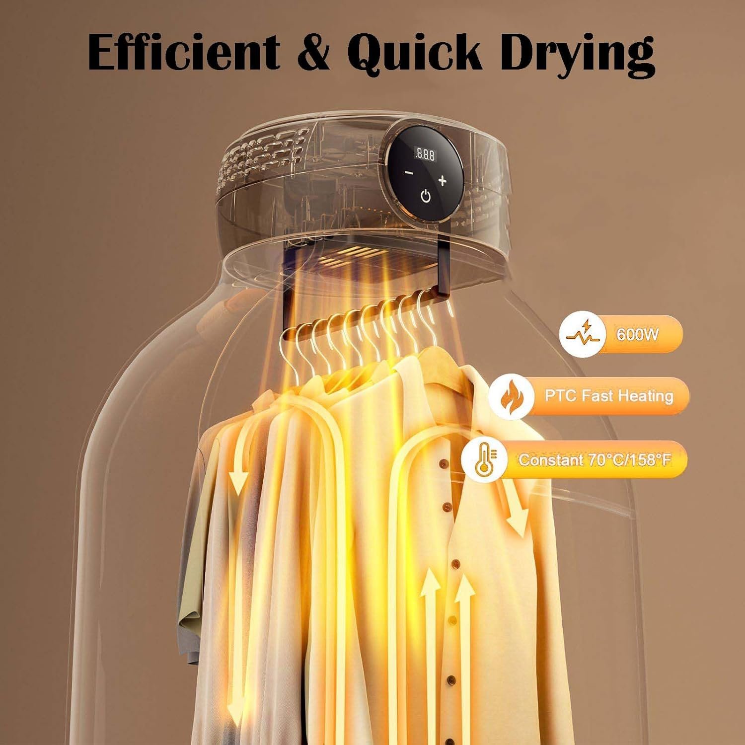 Portable Clothes Dryer, Compact Mini Electric Laundry Dryer with Dryer Bag, PTC Heating & LED Display, Foldable Drying Machine with 5-H Timer for Light Clothes, Underwear, Trousers, White - Image 3