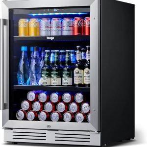 Yeego Beverage Refrigerator Cooler - 24 inch 140 Cans Mini Fridge with Glass Door with Lock, 34-54 ℉ Under Counter Refrigerator Built-in for Soda for Bar Bedroom Office