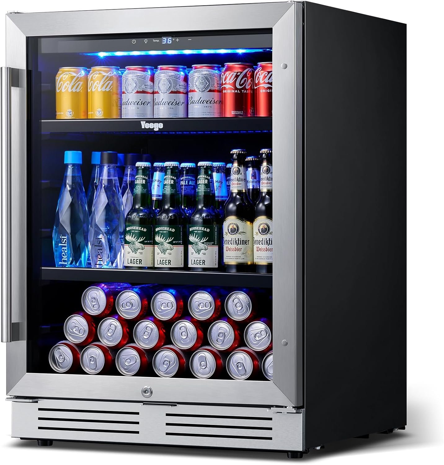 Yeego Beverage Refrigerator Cooler - 24 inch 140 Cans Mini Fridge with Glass Door with Lock, 34-54 ℉ Under Counter Refrigerator Built-in for Soda for Bar Bedroom Office
