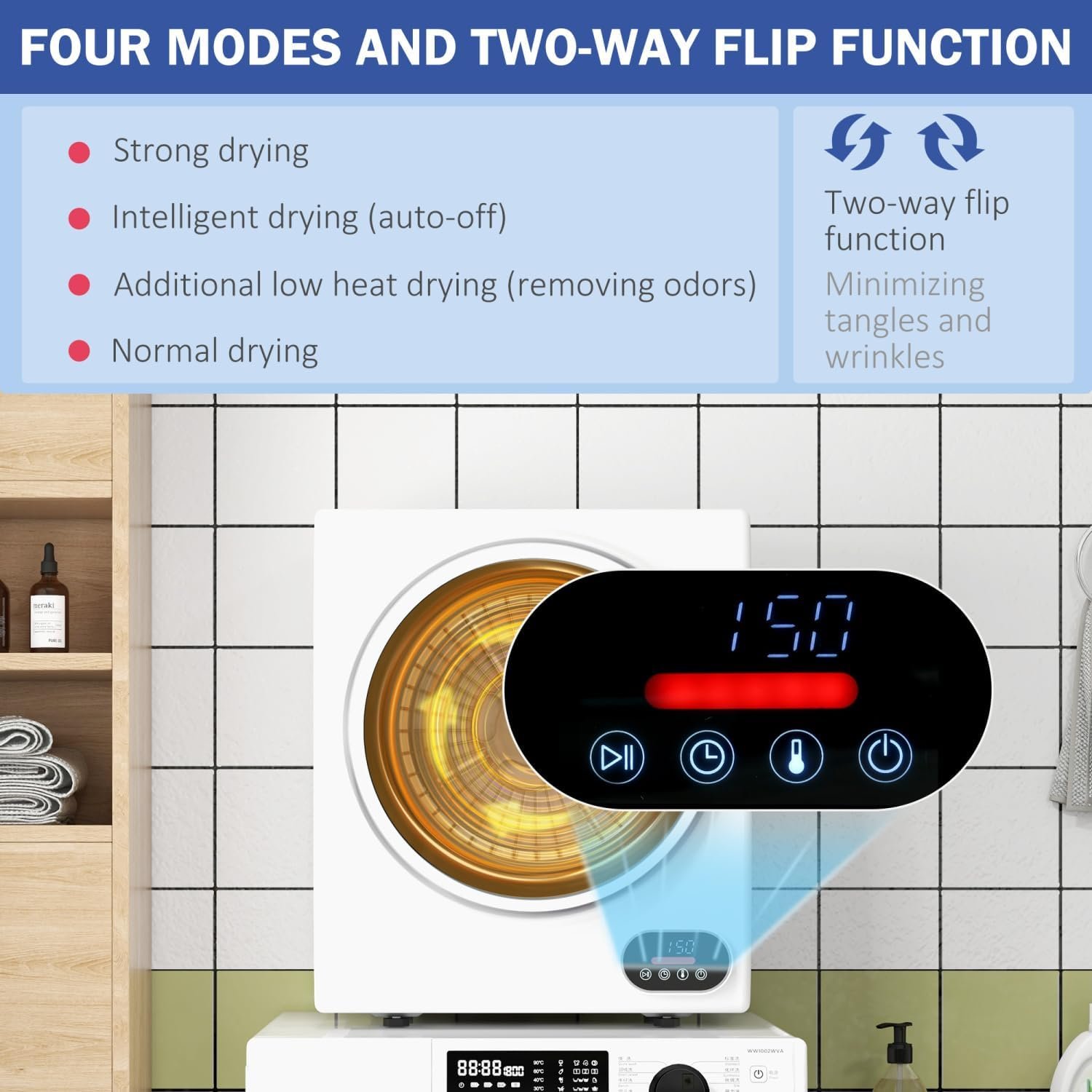 Portable Clothes Dryer - Compact Electric Dryer with Intelligent Drying, 1.5 Cu. Ft Stainless Steel Drum - Image 4