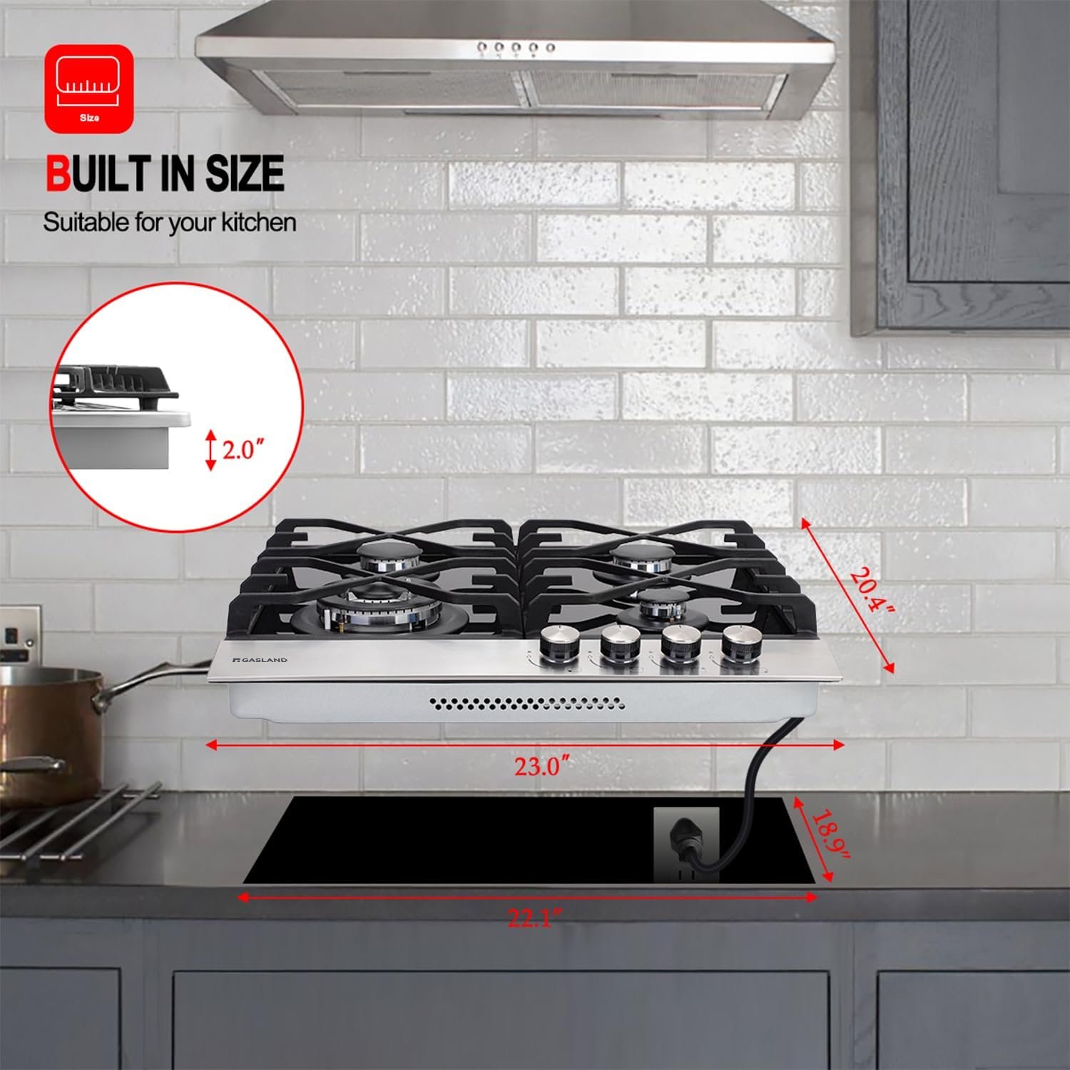 4 Burner Gas Cooktop, GASLAND GH60BF 24 Inch Gas Hob, NG/LPG Convertible Natural Gas Propane Cooktops, 4 Burner Gas Stovetop with Thermocouple Protection, Black Tempered Glass - Image 6