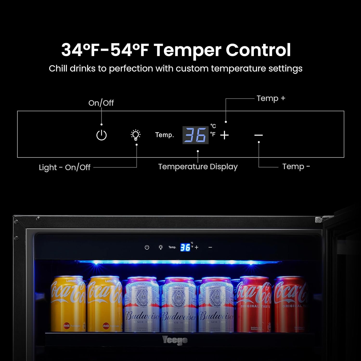 Yeego Beverage Refrigerator Cooler - 24 inch 140 Cans Mini Fridge with Glass Door with Lock, 34-54 ℉ Under Counter Refrigerator Built-in for Soda for Bar Bedroom Office - Image 2