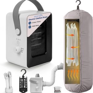 SereneLife Electric Portable Clothes Dryer | 1000W Multi-Use Mini Heater & Aroma Diffuser for Home, Apartment, Dorm, Travel & RV Camping | Suitable for Drying Clothes, Dresses, Shoes, Hats & Gloves
