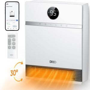 Dreo Smart Wall Heater, IP24 Electric PTC Space Heater for Indoor Use, 30° Oscillation, Adjustable Thermostat, Remote Control, Works with Alexa, 24H Timer, Easy-mounted Heater for Bedroom, Office