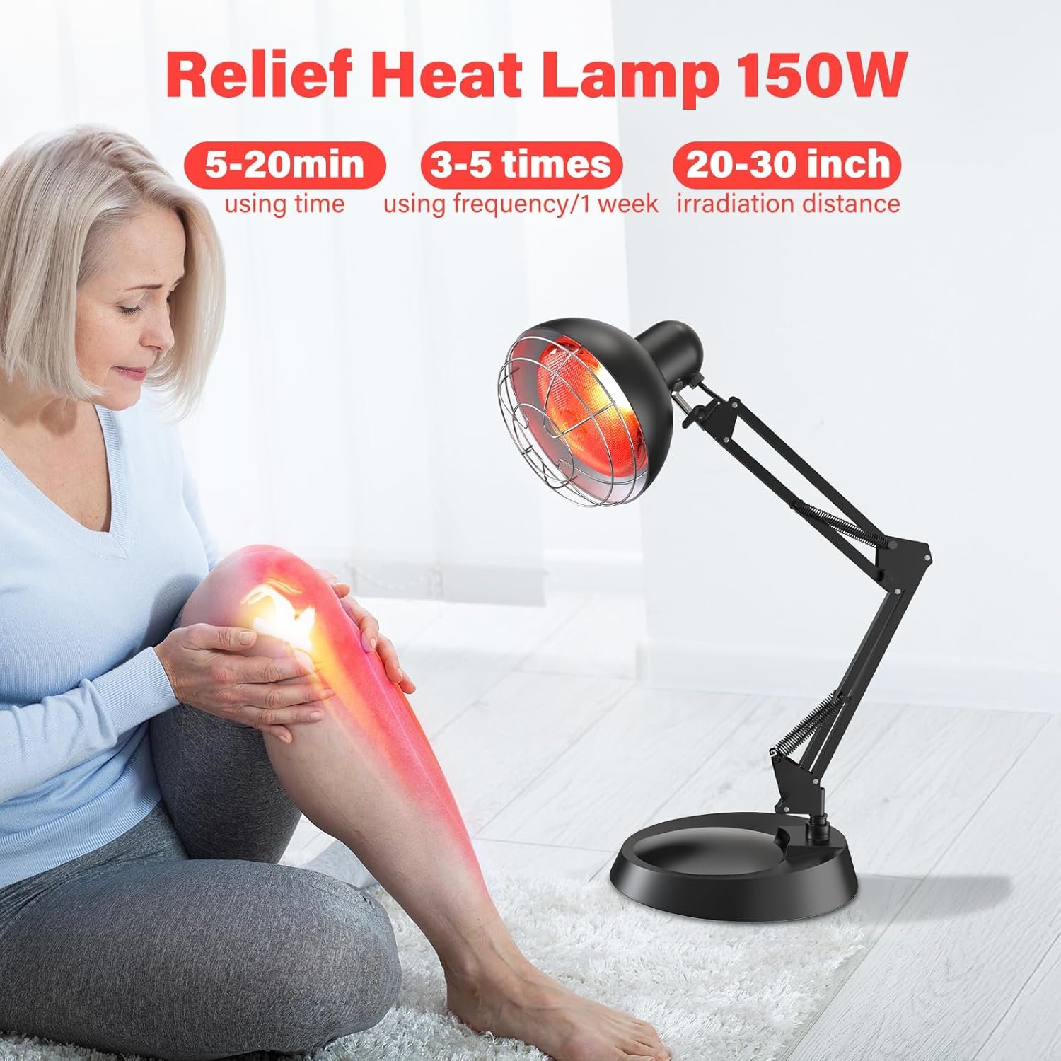 Infrared Light Heat Lamp, Near Infrared Light Therapy Lamp for Body Muscle Joint Pain Relieve 150W Infrared Lamp Portable Standing Light Therapy Device - Image 2