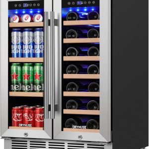 Wine & Beverage Refrigerator 24'' - Dual Zone Beverage Fridge with Upgraded Cooling, Built-in or Freestanding, 20 Bottles & 88 Cans Large Capacity
