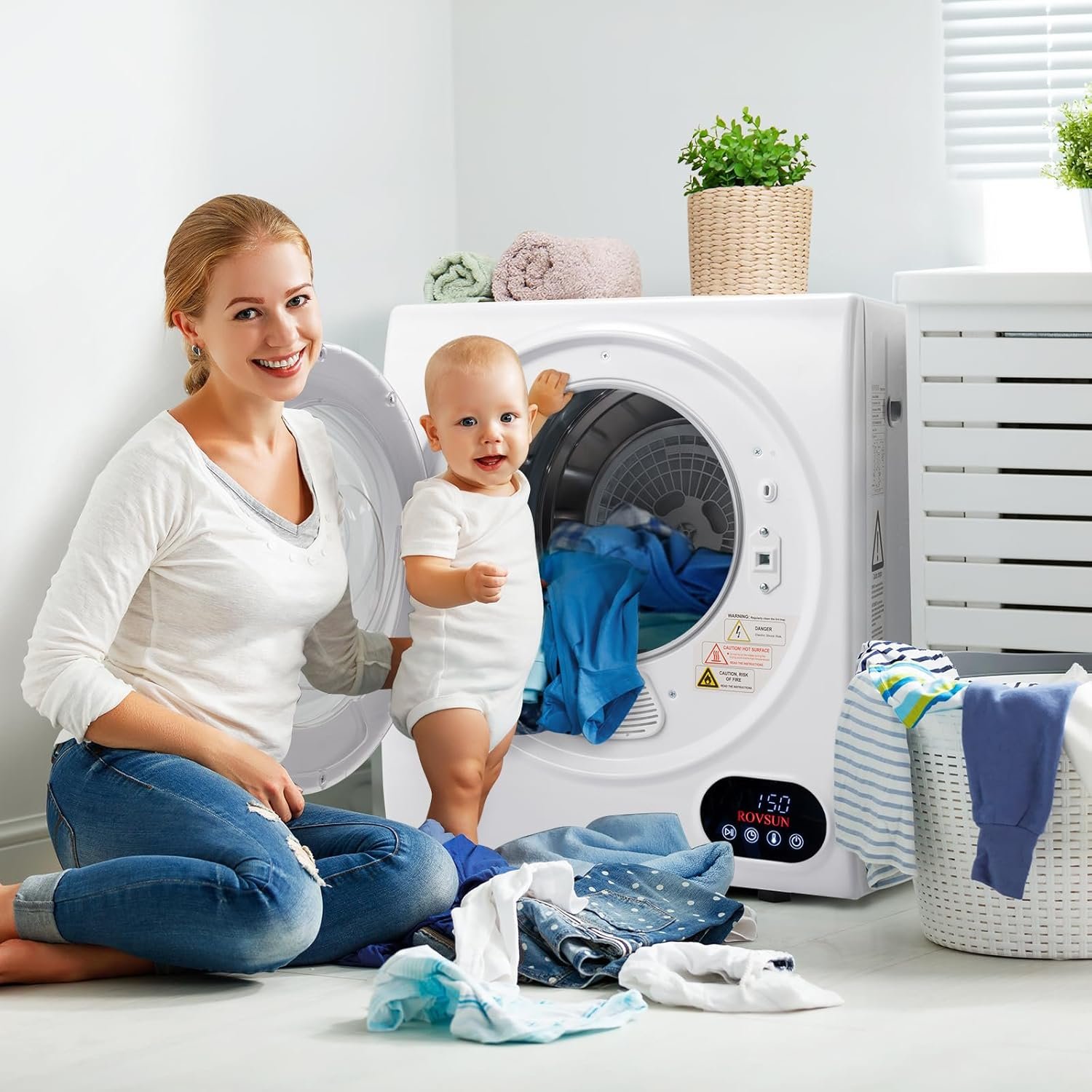 Bonnlo Portable Clothes Dryer, Front Load Electric Dryers Machine, Compact Laundry Dryers with Stainless Steel Tub, for Home, Apartment, Dorm, White (LCD Touch Control) - Image 8