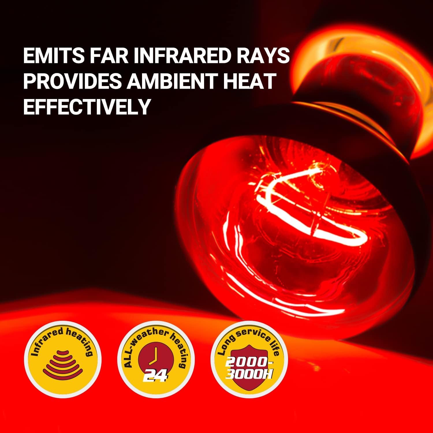 REPTI ZOO 2 Pack Infrared Heat Lamp, 100W Reptile Heat Emitter Infrared Basking Spot Light, Red Heat Lamp for Chickens Coop Reptile Pets Brooder Use - Image 2