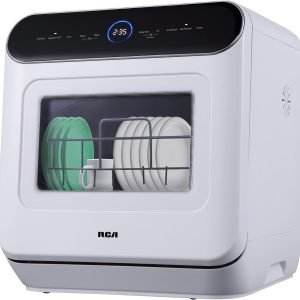 RCA Portable Countertop Dishwasher No Hookup Unit with 6-Liter Water Bank for Tabletop, Apartment, or RV, Compact Dishwashing and Drying Machine, Delay Timer, Rapid Cleaning