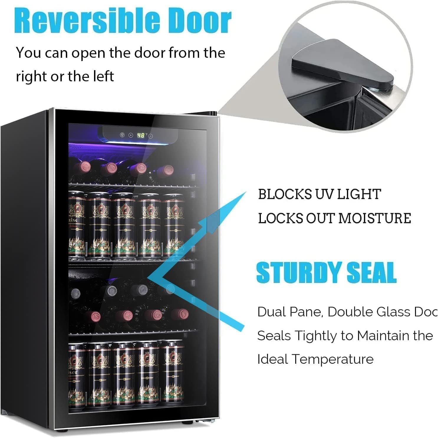 Antarctic Star 26 Bottle 130 Can Wine Cooler/Cabinet Beverage Refrigerator Mini Wine Cellar Beer Soda Clear Glass Door Bar Fridge Quiet Compressor Adjust Temp Freestanding Indoor Use 3.2cu.ft Black - Image 4