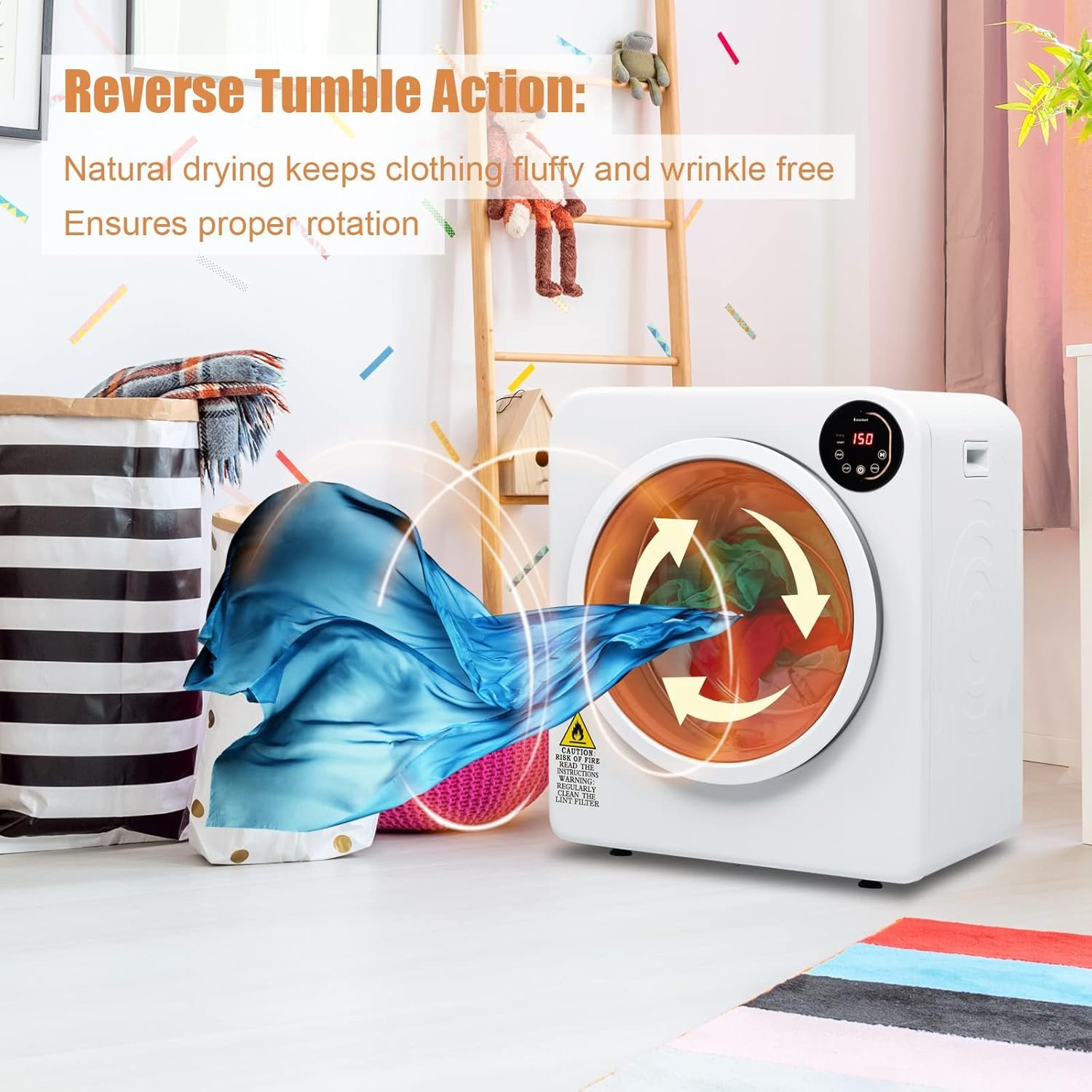 Compact Laundry Dryer,13.2Ibs 6kg Electric Compact Laundry Clothes Dryer, with Stainless Steel Tub, Easy Control Panel with LED display for Variety Drying Mode, for Apartments, Home, Dorm - Image 7
