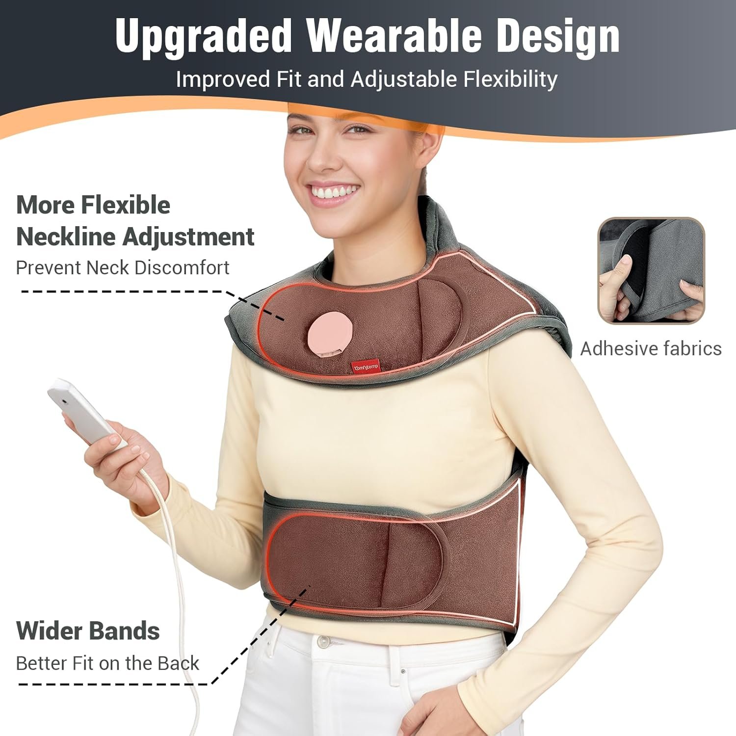 Comfytemp Far Infrared Heating Pad for Neck Shoulders Upper Back Deep Pain Relief, 2.5lb Weighted Heat Pad with Adjustable Band for Better Fit, FSA HSA Eligible 20"×22" Short Heated Vest with Auto-off - Image 6