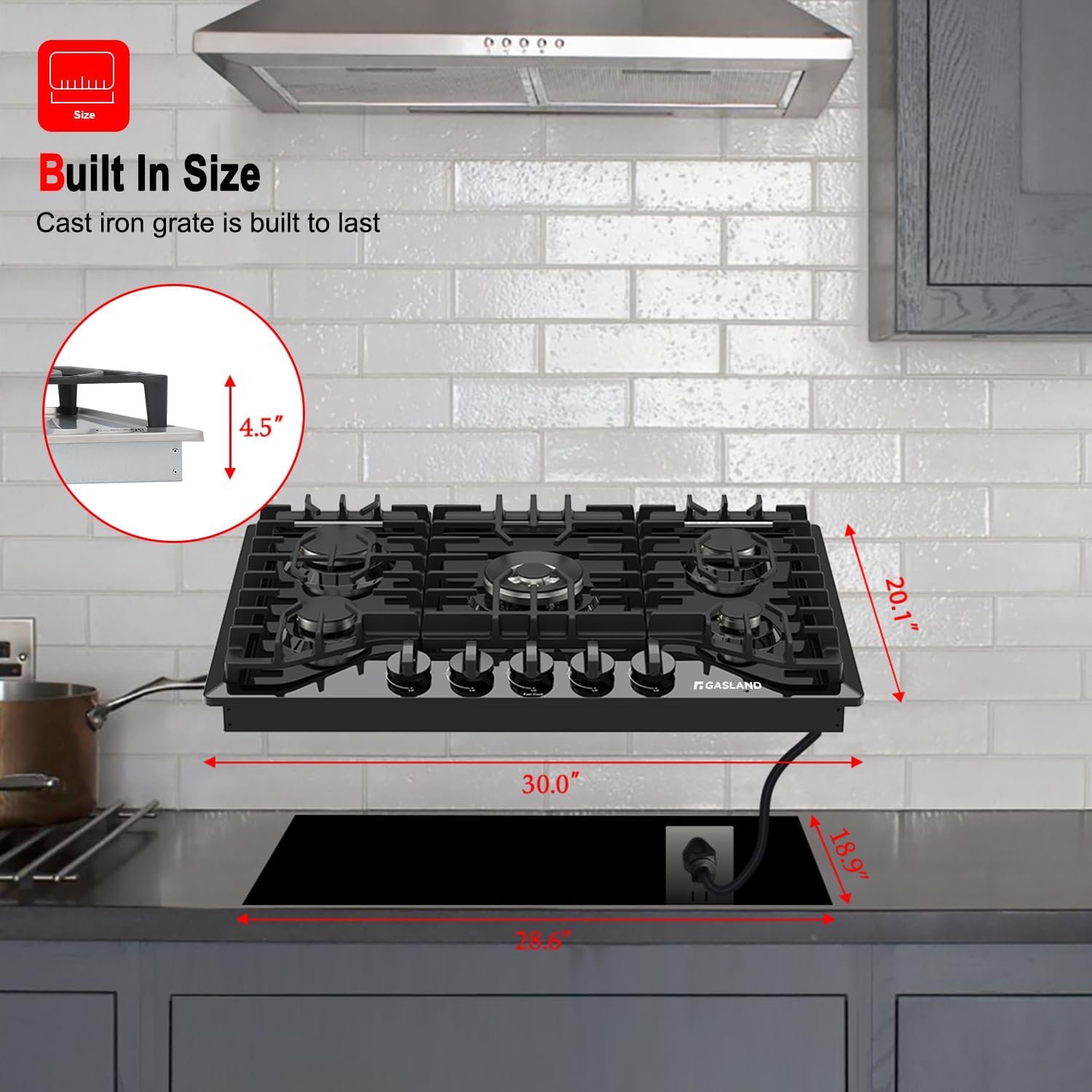 Gas Cooktop 30 Inch, GASLAND PRO GH2305EF 5 Burner Gas Stove, Built-in NG/LPG Convertible Gas Cooktops, Gas Countertop Plug-in with Thermocouple Protection, Black - Image 6