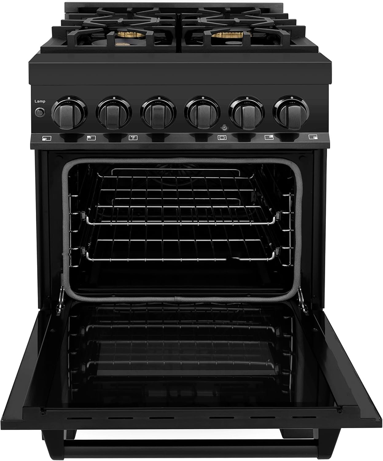ZLINE 24" 2.8 cu. ft. Dual Fuel Range with Gas Stove and Electric Oven in Black Stainless Steel with Brass Burners (RAB-BR-24) - Image 4