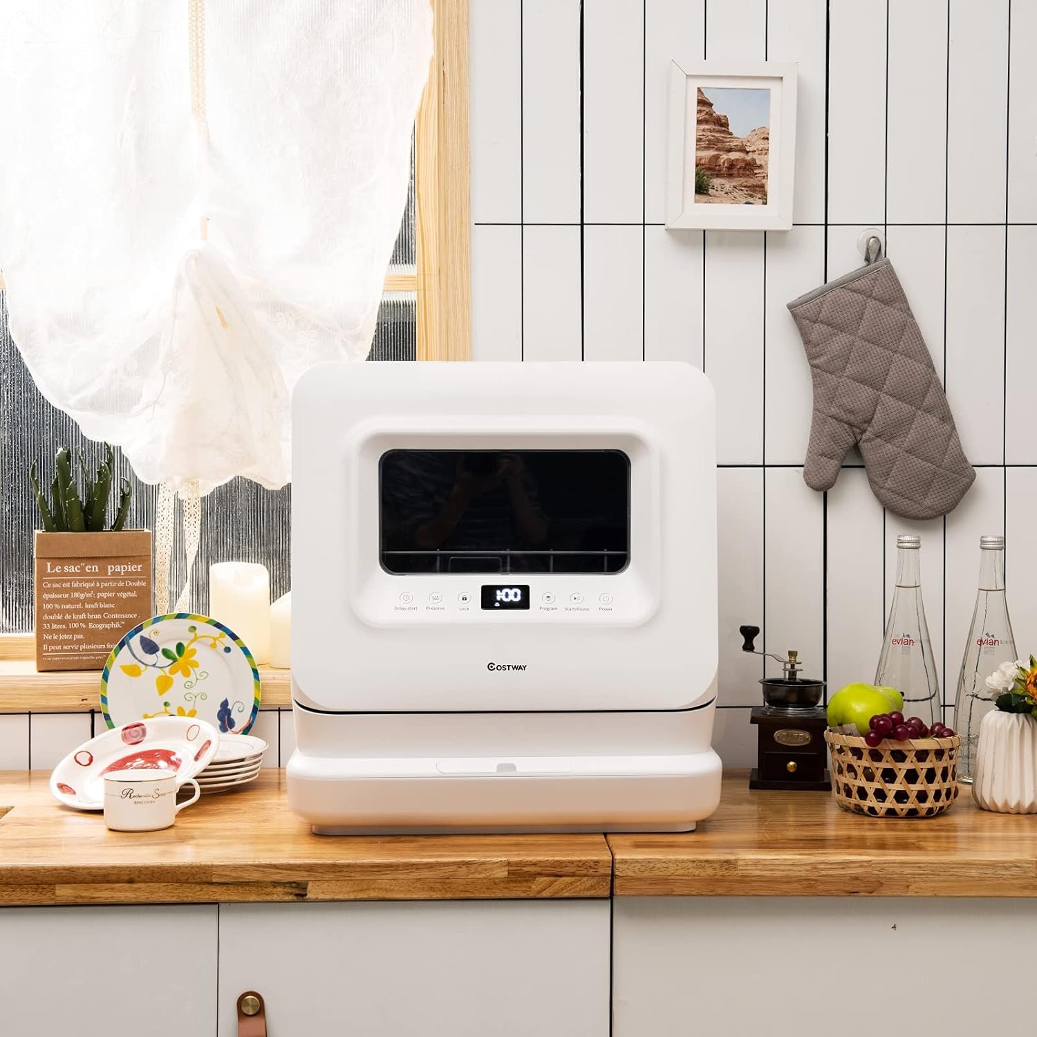 COSTWAY Portable Countertop Dishwasher, Compact Dishwasher with 7.5 L Built-in Water Tank, 360° Dual Spray Arms, 5 Washing Programs, Air-Dry Function, Child Lock, Mini Dishwasher for Apartment, RV - Image 2