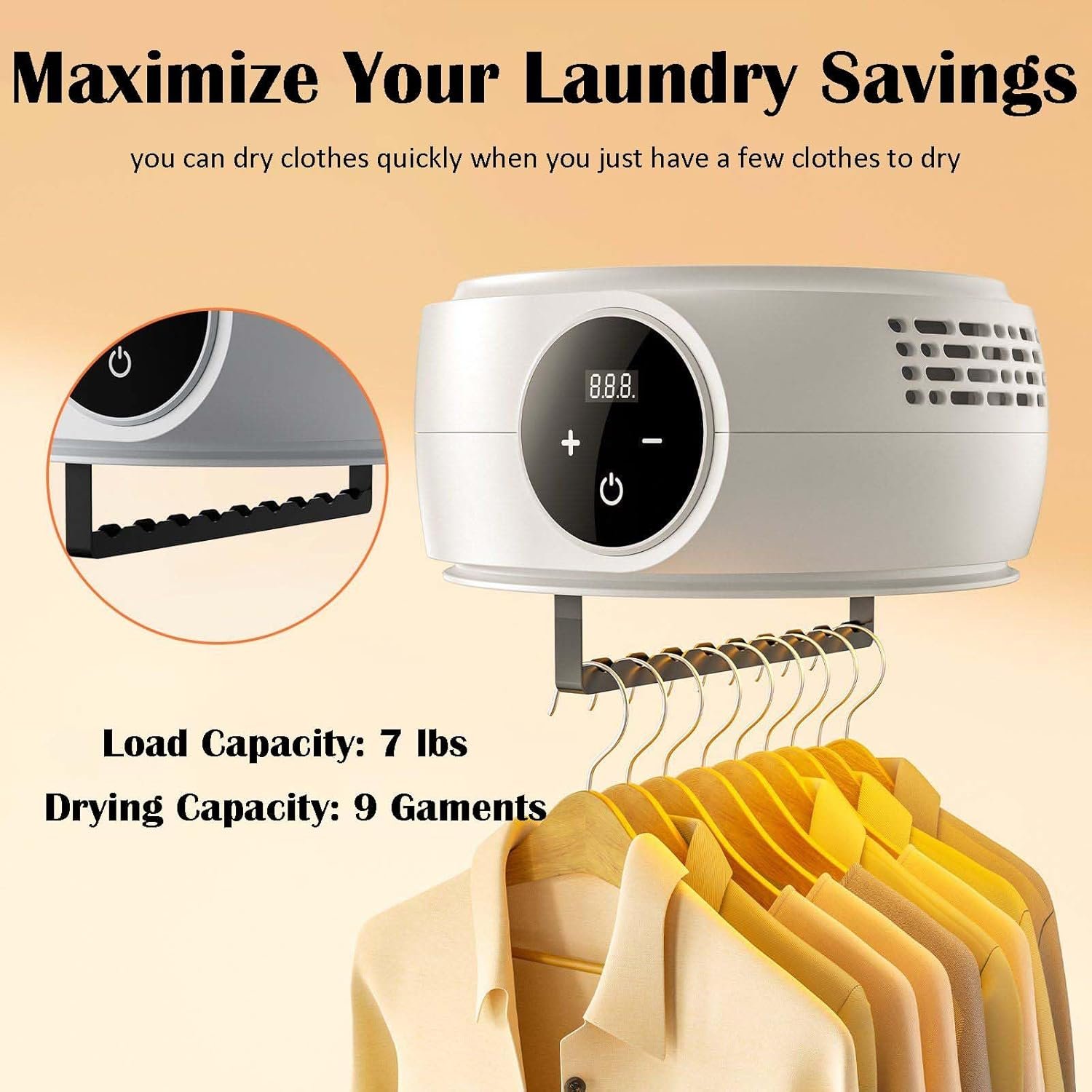 Portable Clothes Dryer, Compact Mini Electric Laundry Dryer with Dryer Bag, PTC Heating & LED Display, Foldable Drying Machine with 5-H Timer for Light Clothes, Underwear, Trousers, White - Image 4