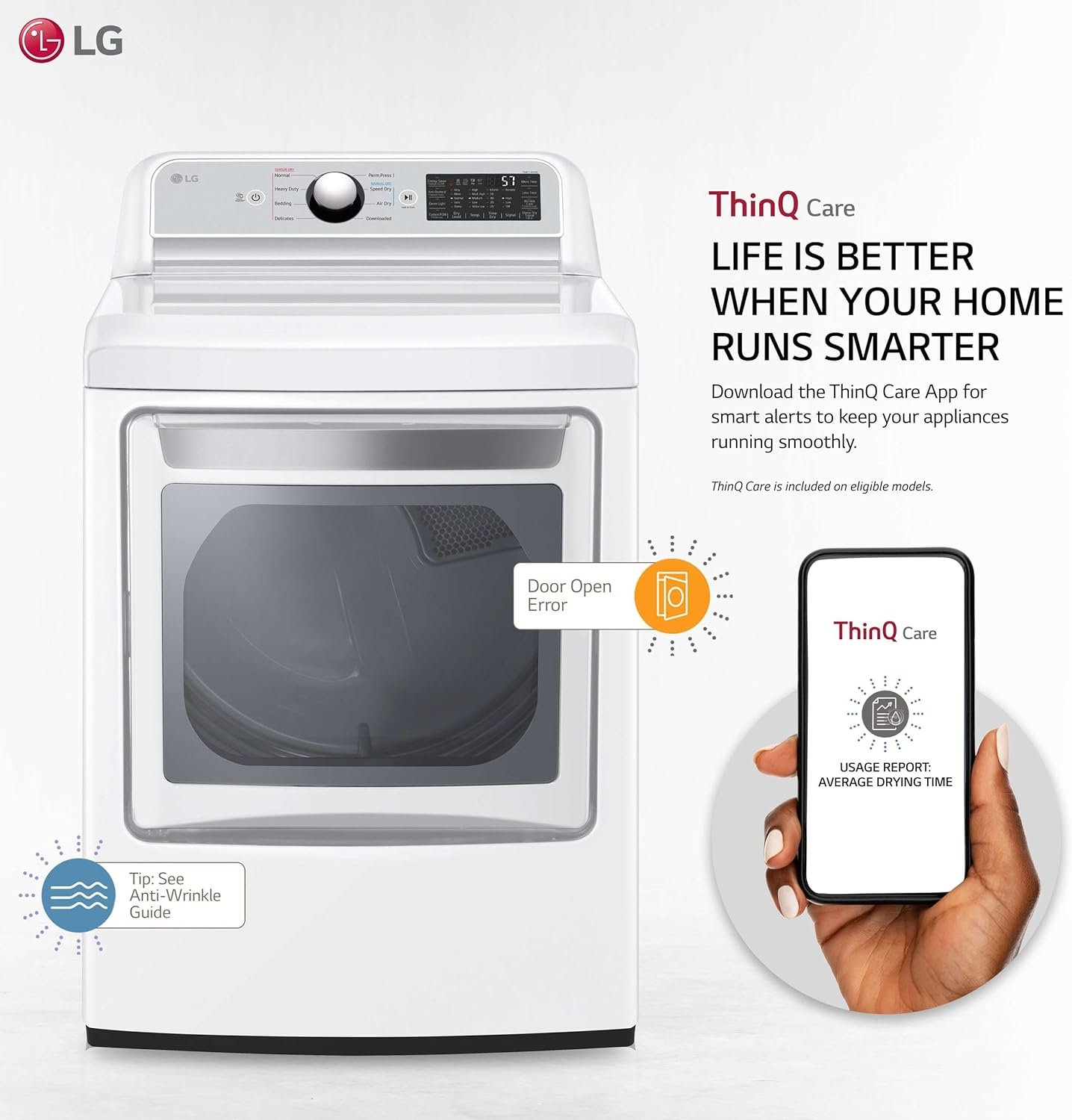 LG 7.3 Cu. Ft. White Gas Dryer With EasyLoad Door - DLG7401WE - Image 2