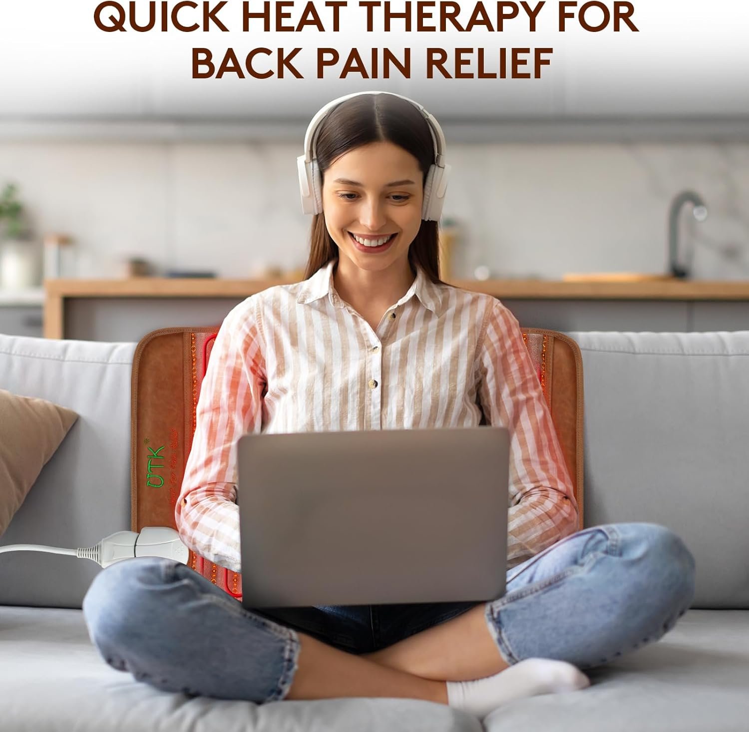 UTK Far Infrared Heating Pad for Back Pain Relief, Full Size Back Heating Pad with Heat Therapy, Weighted Heating Pad with Fast Heating, 4 Photon Lamps, Auto Shut Off (16'' x 24'') - Image 9