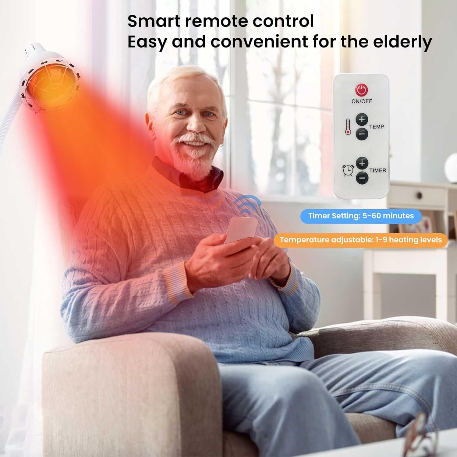 Infrared Light 275W Red Light Therapy Heat Lamp with Remote Control for Relieve Joint Pain and Muscle Aches, Adjustable Red Light Standing Heat Lamp - Image 5