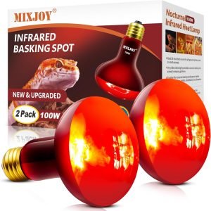 MIXJOY 100W Infrared Heat Lamp Bulbs, 2 Pack Reptile Infrared Heat Emitter Red Heat Lamp Bulbs Infrared Basking Light Bulbs for Reptiles, Bearded Dragon, Lizard, Tortoise, Chickens, Pets