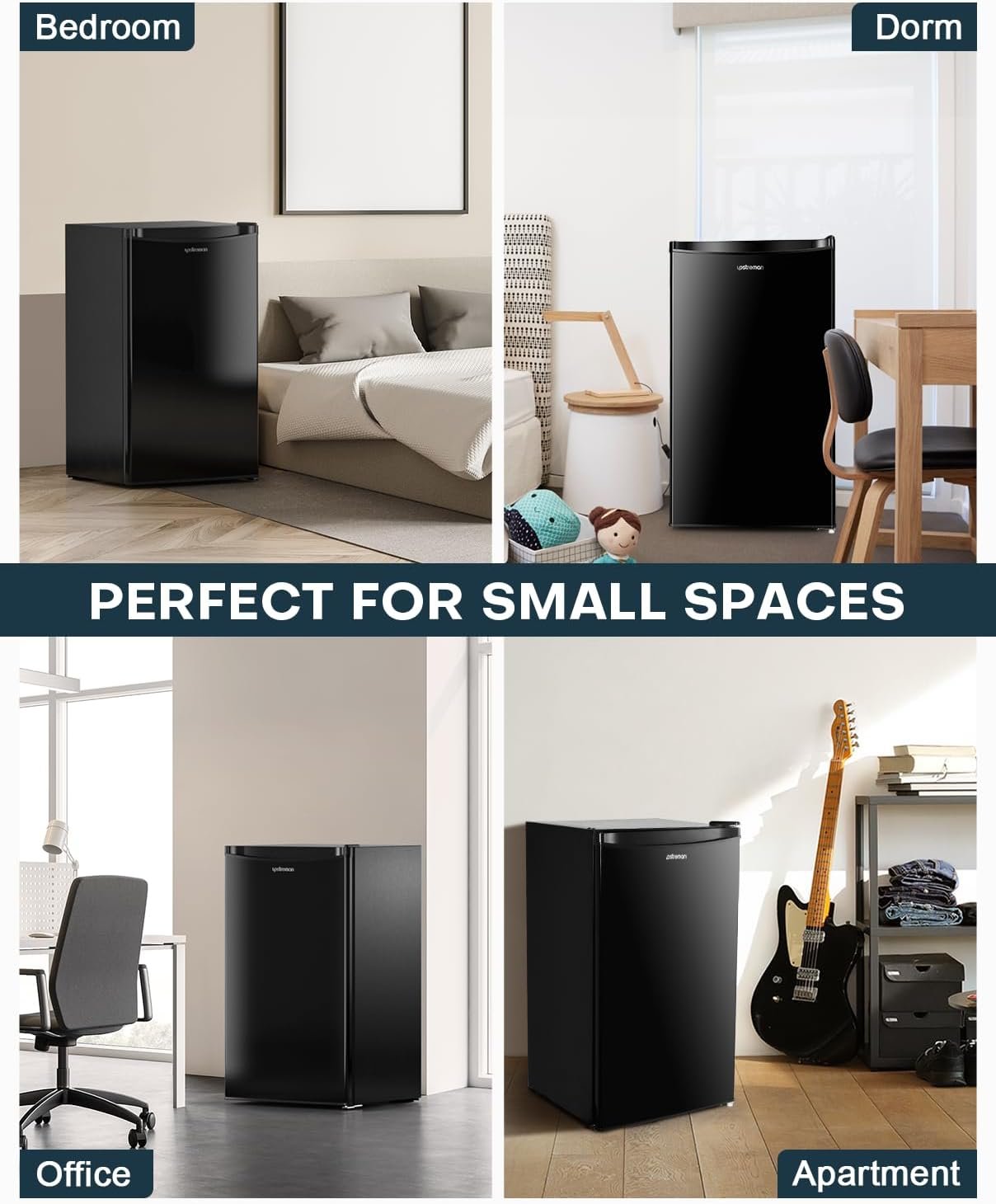 Upstreman 3.2 Cu.Ft Mini Fridge with Freezer, Single Door Mini Fridge, Dorm Fridge, Adjustable Thermostat, Mini Refrigerator for Bedroom, Office, Dorm, Black-BR321 - Image 7