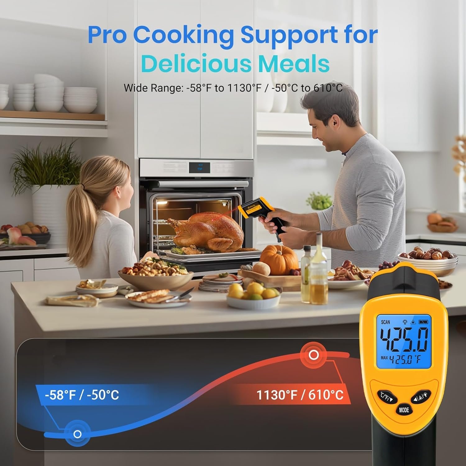 Etekcity Infrared Thermometer Temperature Gun 1080, -58°F to 1130°F for Meat Food Pizza Oven Griddle Accessories, Heat Gun for Cooking, Kitchen, Fridge, Reptile,BBQ - Image 3