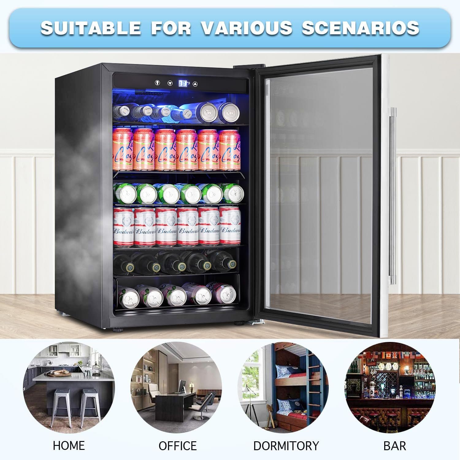 Antarctic Star Beverage 4.4Cu.Ft Refrigerator Cooler -145 Can Mini Fridge Glass Door for Soda Beer or Wine, Small Drink Dispenser, for Home Office or Bar. - Image 3