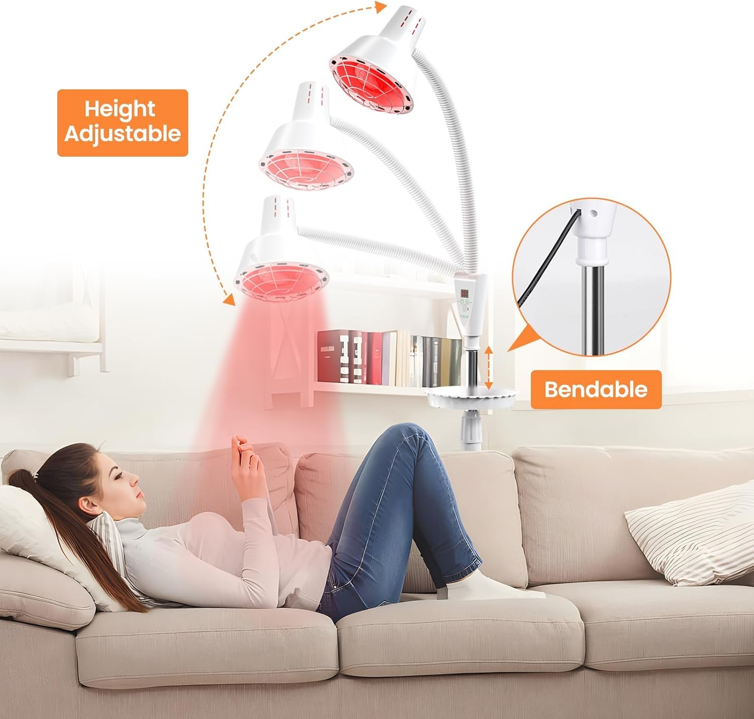 Infrared Light Therapy,275W Infrared Heat Lamp, Red Light Therapy Heat Lamp for Relieve Joint Pain and Muscle Aches Body, Standing Red Light Heat Lamp, Light Therapy Device at Home - Image 7