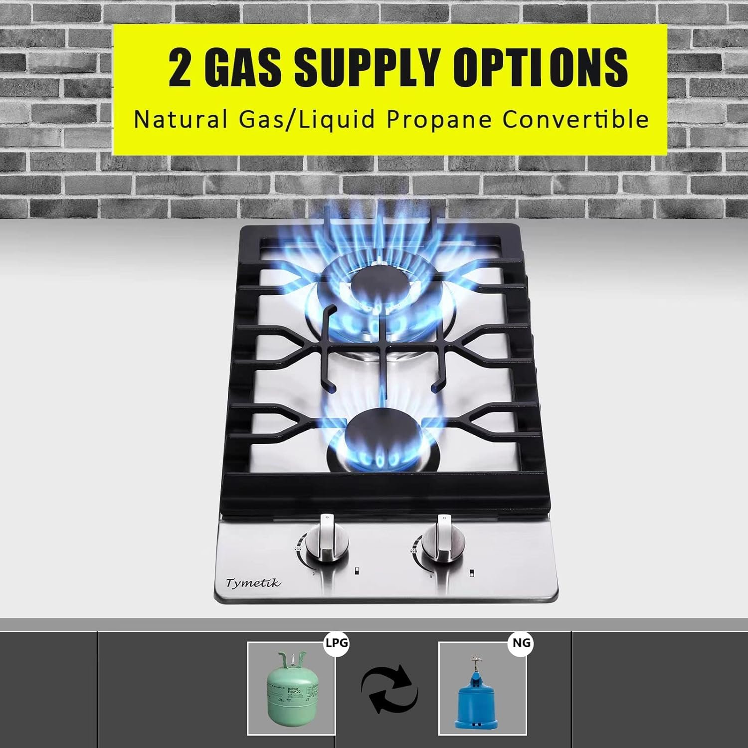 Gas Cooktop 12 Inch, 2 Burners Gas Stovetop Built-in Stainless Steel Gas Stove Dual Fuel LPG/NG Convertible Gas Hob for RVs, Apartments, Outdoor - Image 4