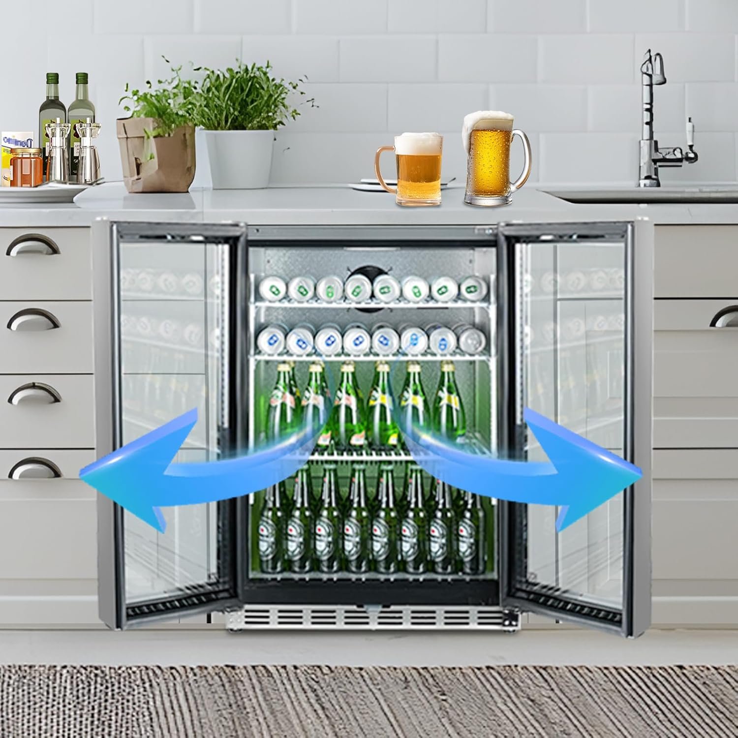 HCK 24 Inch Beverage Refrigerator, 180 Can Under Counter Fridge with Glass Door and Stainless Steel Body, Built-in or Freestanding, Beverage Cooler for Soda, Beer, Wine - Kitchen, Bar or Office - Image 5