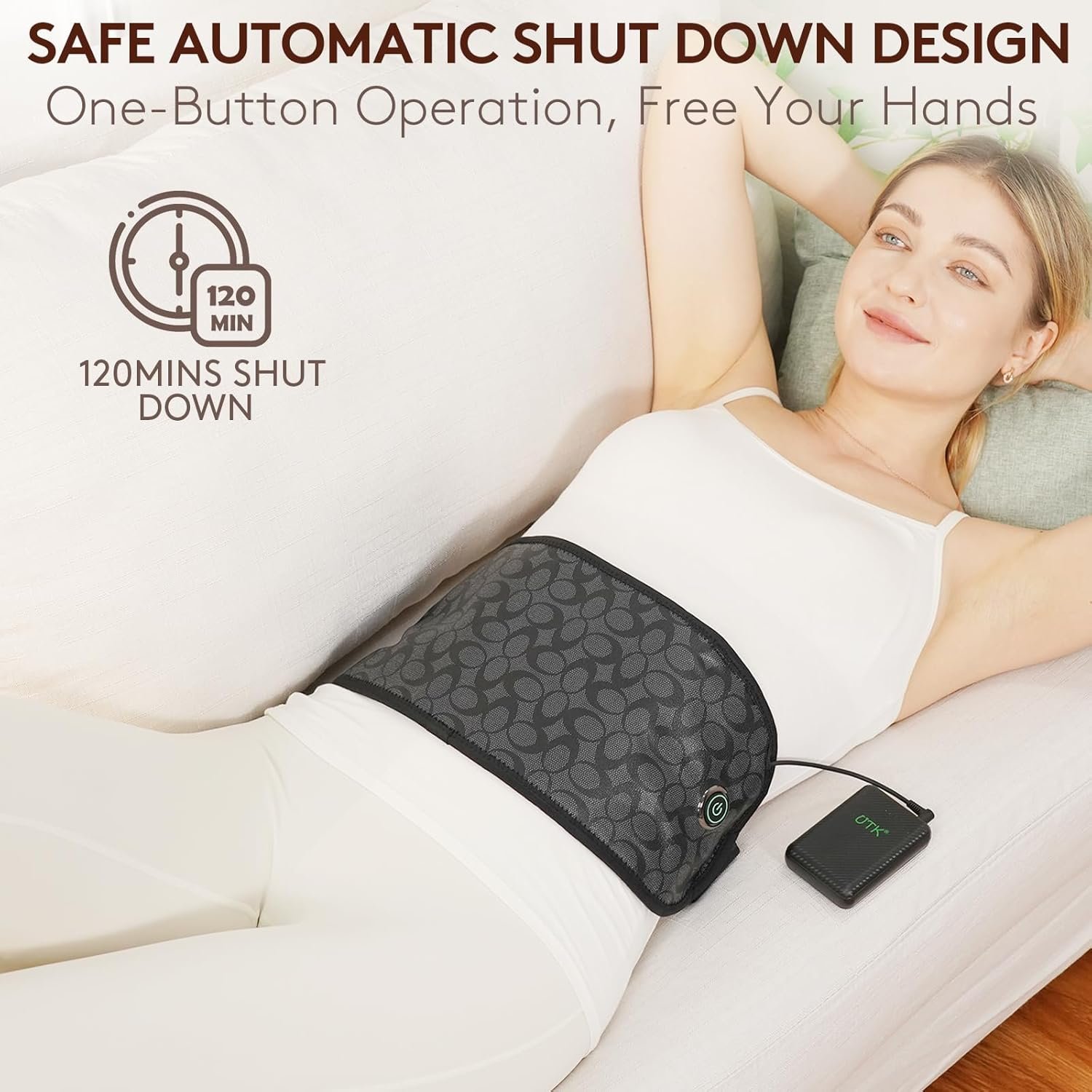 UTK Cordless Far Infrared Heating Pad for Back Pain Relief, Wireless Heating Belt for Waist, Lumbar, Abdomen, Electric 3 Heat Settings Up to 149℉,Lower Back Pain Relief - Image 3