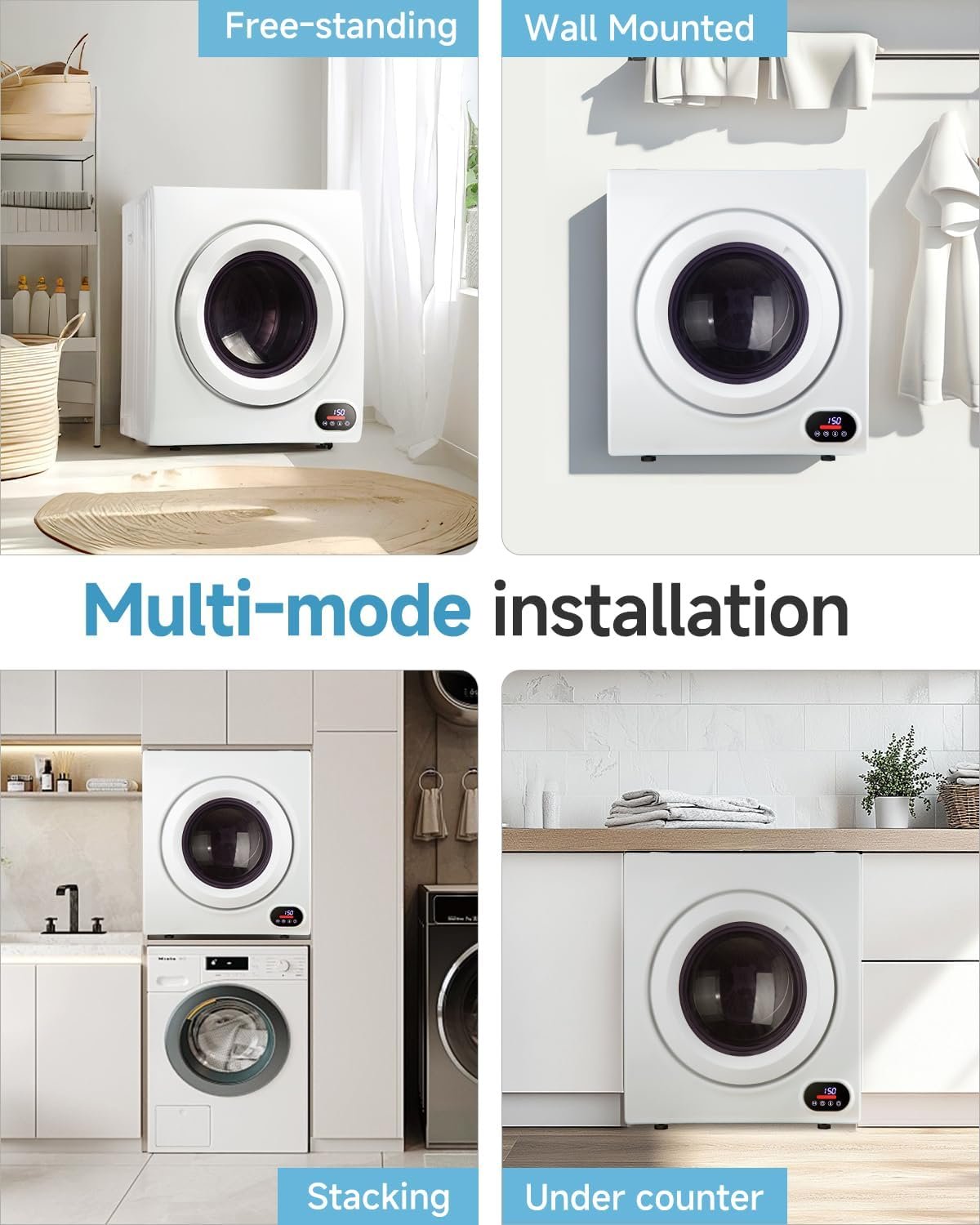 2.65 Cu.Ft Portable Clothes Dryer - 1400W Clothes Dryer with Stainless Steel Tub, Front Load Tumble, LCD Touch Panel - Portable Dryer for Laundry, Apartments, Dorms - Image 6