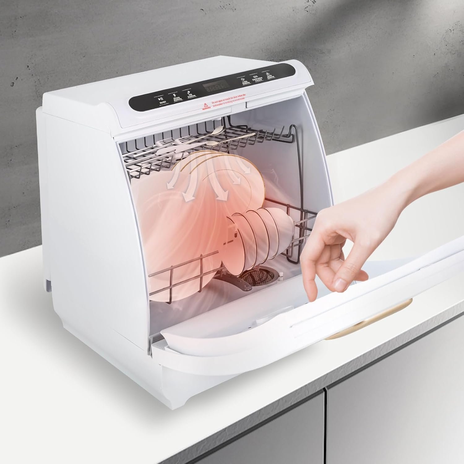 900W Countertop Dishwasher Portable Dishwasher with 7L Built-in Water Tank 5 Programs 360° Dual Spray Deep Cleaning Mini Dishwasher for Home Kitchen Apartments RVs - Image 3