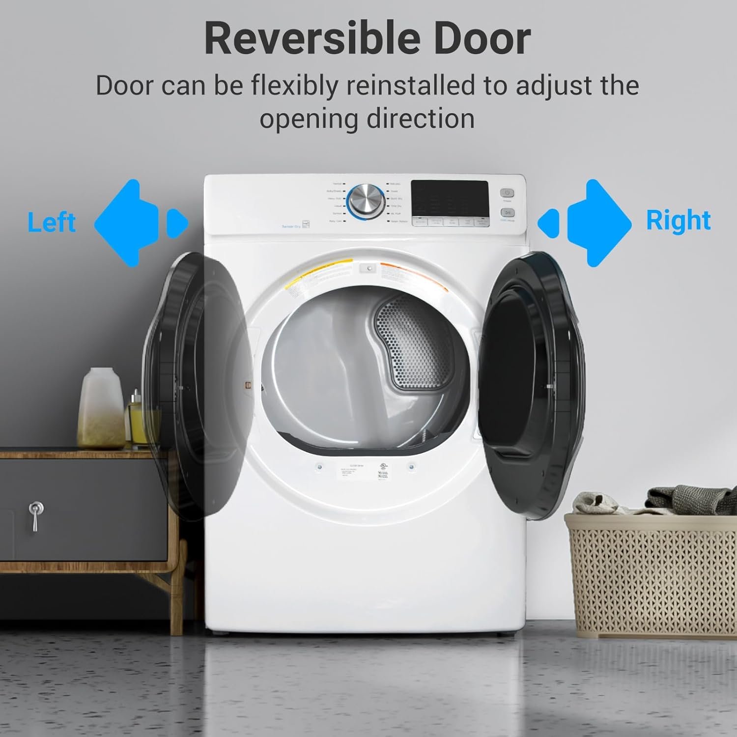 8 Cu.Ft. Electric Clothes Dryer, 27'' Vented Front Load Electric Dryer Machine, Full Size Stackable Dryer, Steam Function & Wrinkle Care, Sensor Dry, 120V, for Home, Laundry, RV, White - Image 6