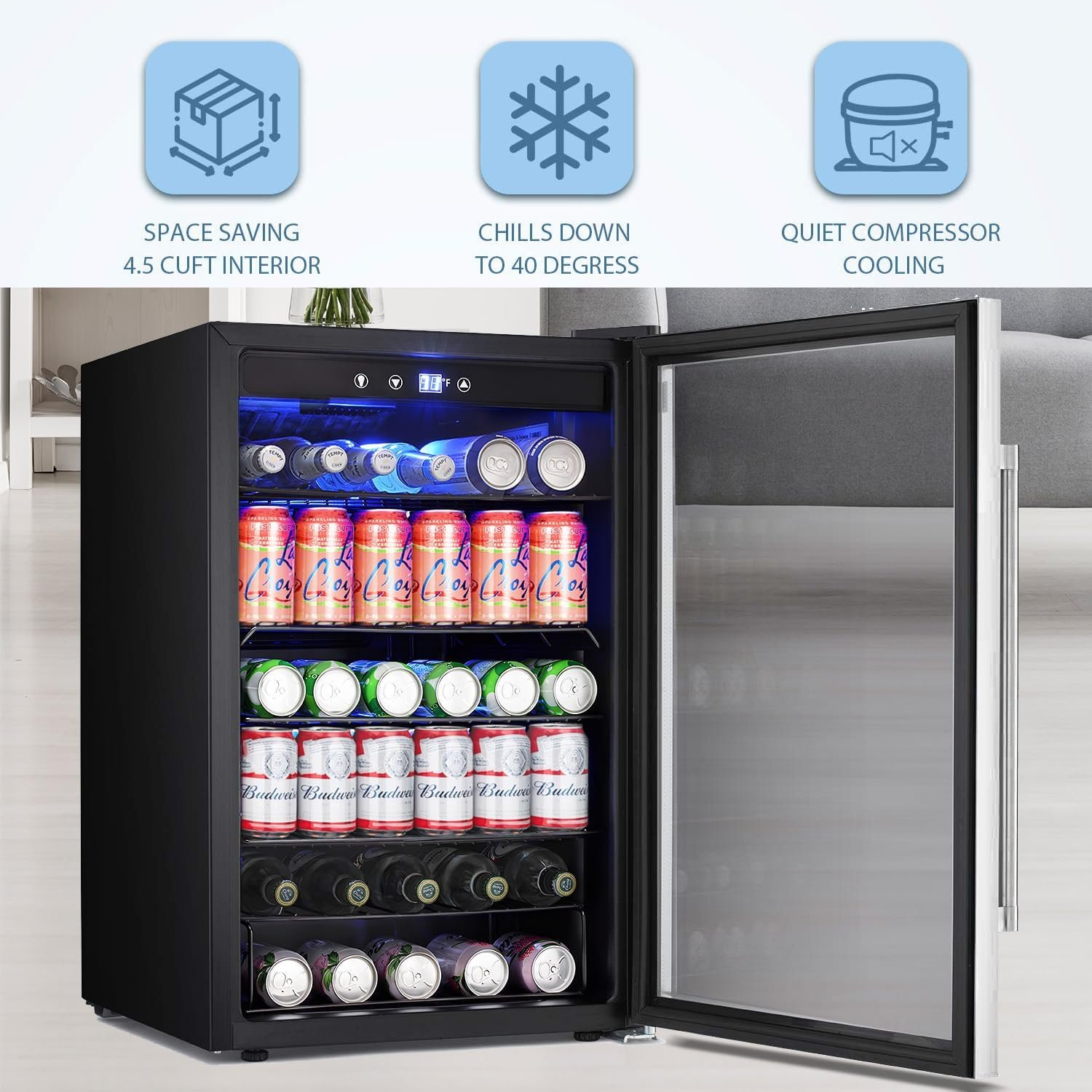 Antarctic Star Beverage 4.4Cu.Ft Refrigerator Cooler -145 Can Mini Fridge Glass Door for Soda Beer or Wine, Small Drink Dispenser, for Home Office or Bar. - Image 2
