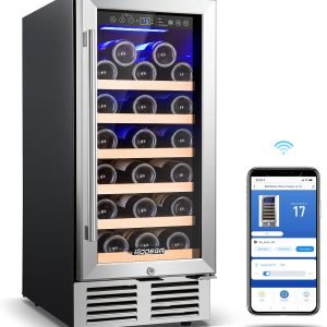 BODEGA 15 inch Wine Refrigerator Under Counter, Mini Fridge with Glass Door, Built in or Free Standing Wine Cooler With APP control, For Bedroom, Home, Office, Hold 31 bottles